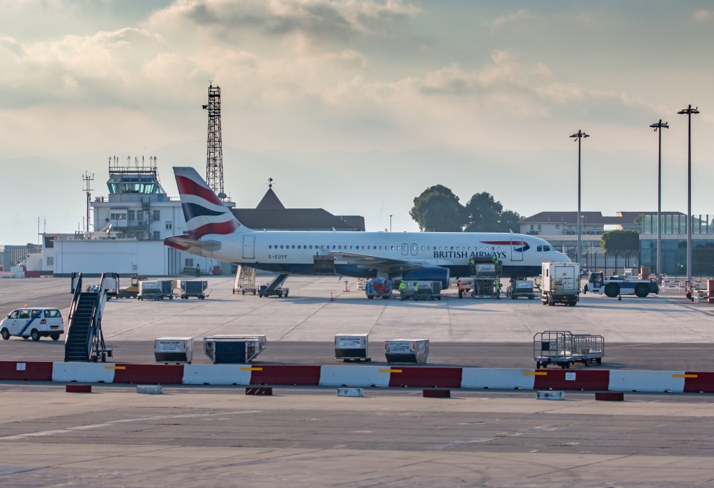 A British Airways aircraft on the runway at RAF Gibraltar.[Copyright Lagan Construction International 2015]