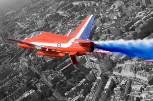 The Red Arrows take part in a display over London in 2006. [Photo by Cpl Andy Benson, Crown Copyright]