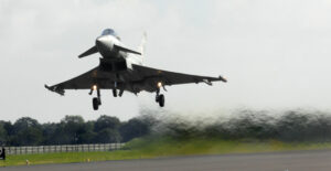 Pilots have to be confident in the quality of the runways they use. Here, an RAF Typhoon takes off at Coningsby. [Photo by SAC Scott Lewis; Crown Copyright]