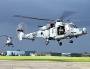 An Army Wildcat helicopter coming in to land.