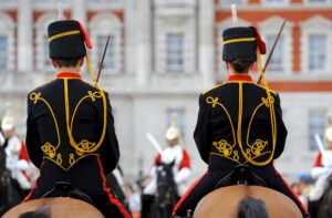 The British Army still uses horses, but only for ceremonial reasons. Here, soldiers of the Kings Troop Royal Horse Artillery form up on Horse Guards parade ground as they take over Queen's Life Guard duties from HM The Life Guards in 2010. [Sgt Dan Harmer, Crown Copyright]