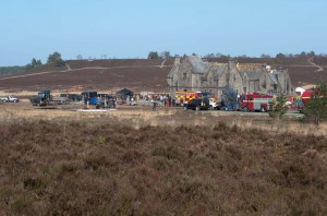 Skyfall Lodge under construction at Hankley Common for the James Bond film, 'Skyfall'. 