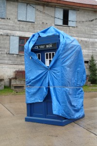 The TARDIS, nearly ready for filming of a Doctor Who Christmas special.