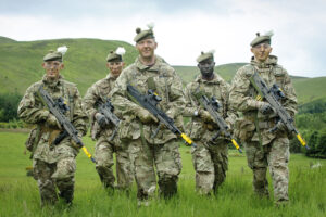 Soldiers from The Royal Highland Fusiliers 2nd Battalion of the Royal Regiment of Scotland train on land that is earmarked for a commemorative living memorial for Scotland’s First World War Heroes. [Helen Pugh]