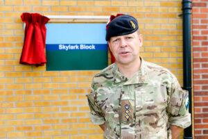 Col Richard Maybery QGM at the opening of new Skylark Block (Cpl Tim Jones, Crown Copyright/MOD 2015)