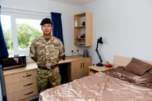 Private Kamal of the Queen's Gurkha Signals in his new SLA room in Skylark Block (Cpl Tim Jones, Crown Copyright/MOD 2015)