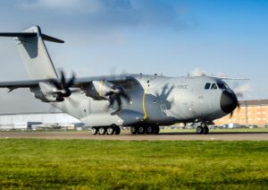 One of the Royal Air Force's new A400M aircraft arrives at RAF Brize Norton on 18th November 2014. [Crown Copyright/MOD2014]