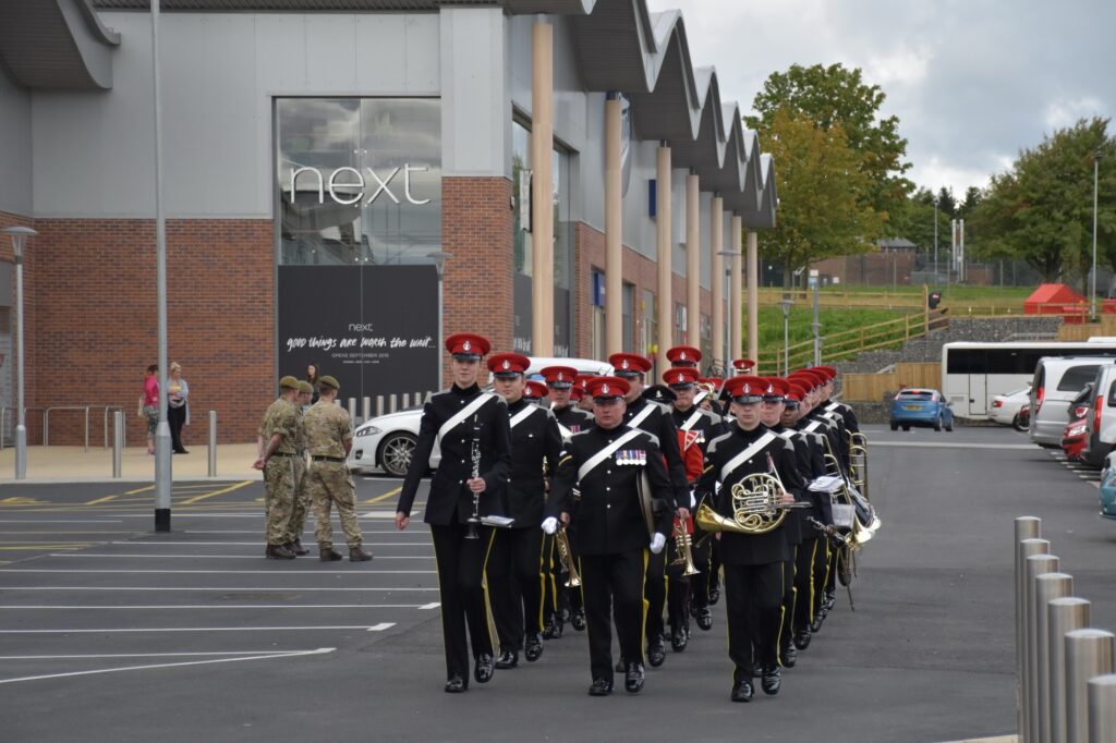 The band of the Royal Armoured Corps at the opening of Catterick Garrison's new town centre