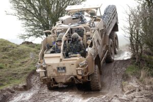 Instructors from the Specialist Training Division are pictured training members of 1st Queens Dragoon Guards to operate the Coyote vehicle during a course at the Defence School of Transport.