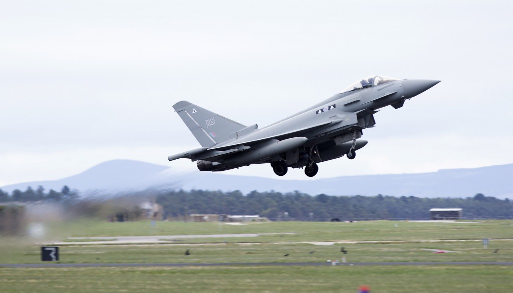 A II (Army Cooperation) Squadron Typhoon taking off from RAF Lossiemouth. [Crown Copyright/ MOD2016]