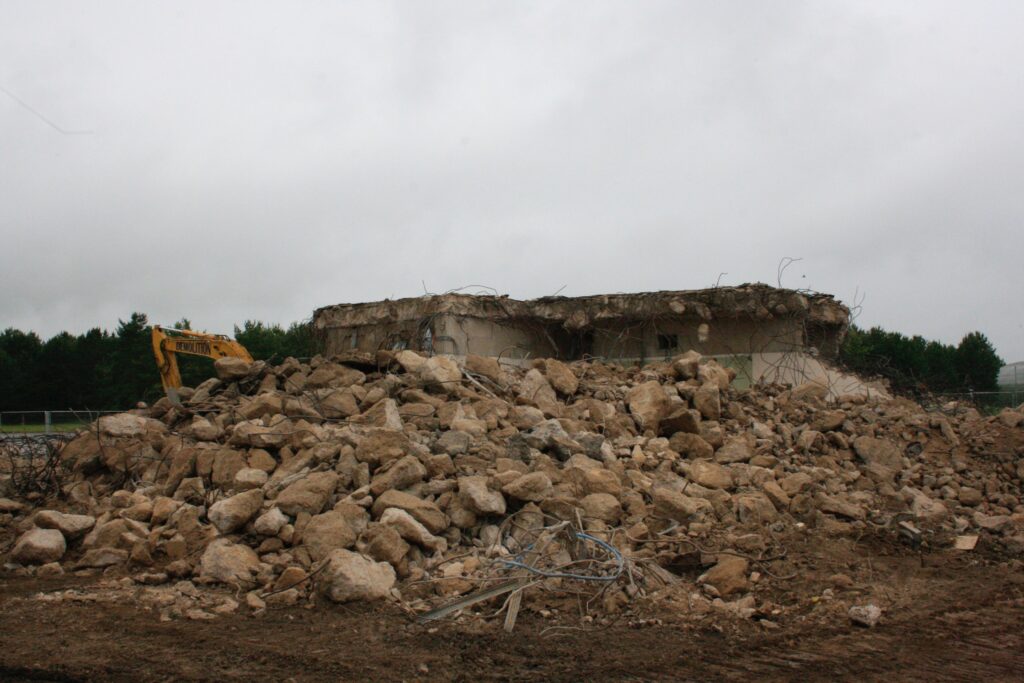 Demolition of the structures has been by both conventional means and the chemical demolition technique. [Crown Copyright/MOD2016]