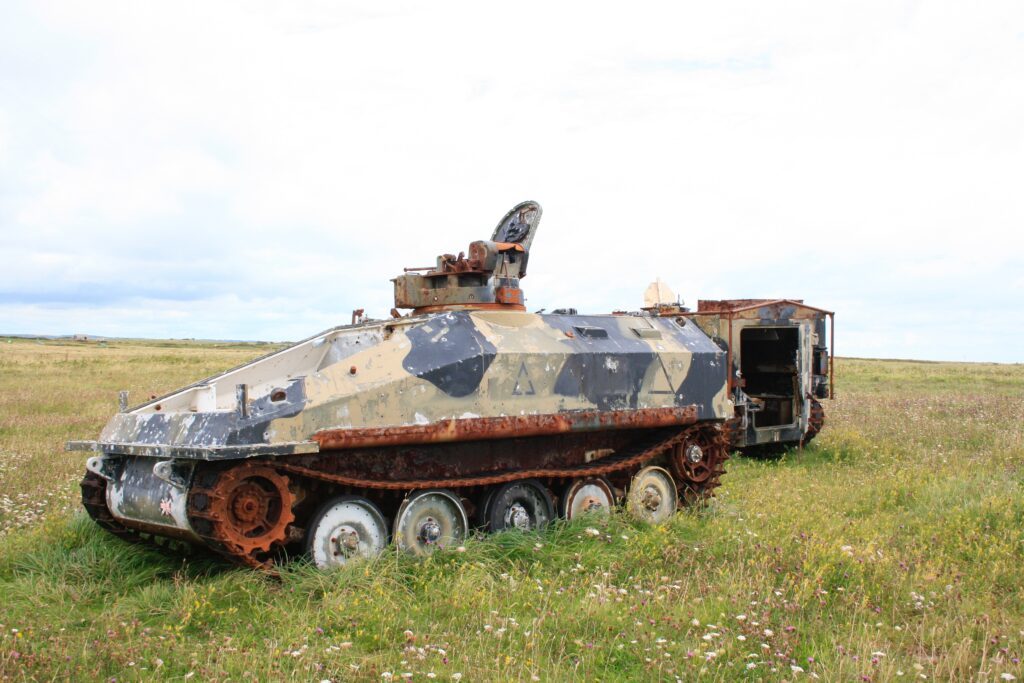 Old Spartan and Sultan vehicles used as helicopter targets on Range East. [Crown Copyright/MOD2016]