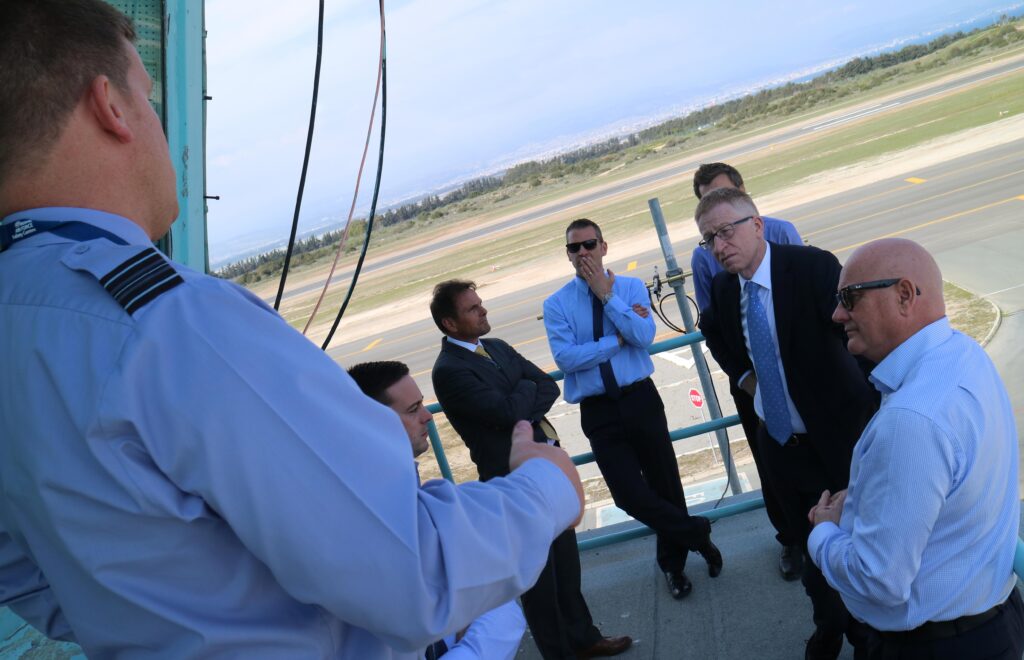 Graham receiving a briefing on the air traffic control tower at RAF Akrotiri on Cyprus. [Crown Copyright / MOD 2016]