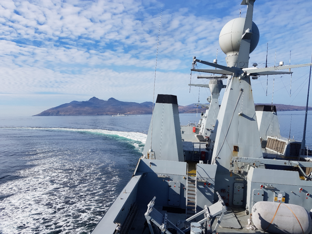 HDMS Absalon sailing past the ‘Small Isles’ on the west coast of Scotland [Crown Copyright, MOD 2017]