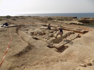 The Ancient Akrotiri Project team excavating one of the Roman buildings at Dreamer's Bay. [Crown Copyright, MOD 2018]