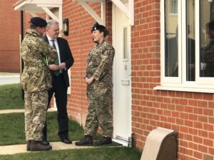 Minister for Defence Procurement Guto Bebb meets with family moving into their new service family accommodation in Salisbury Plain [Crown Copyright, MOD 2018]