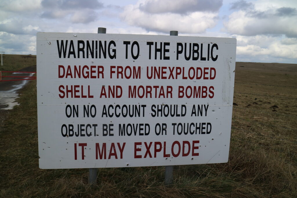 The unexploded ordnance warning signs are very clear. [Crown Copyright, MOD2018]