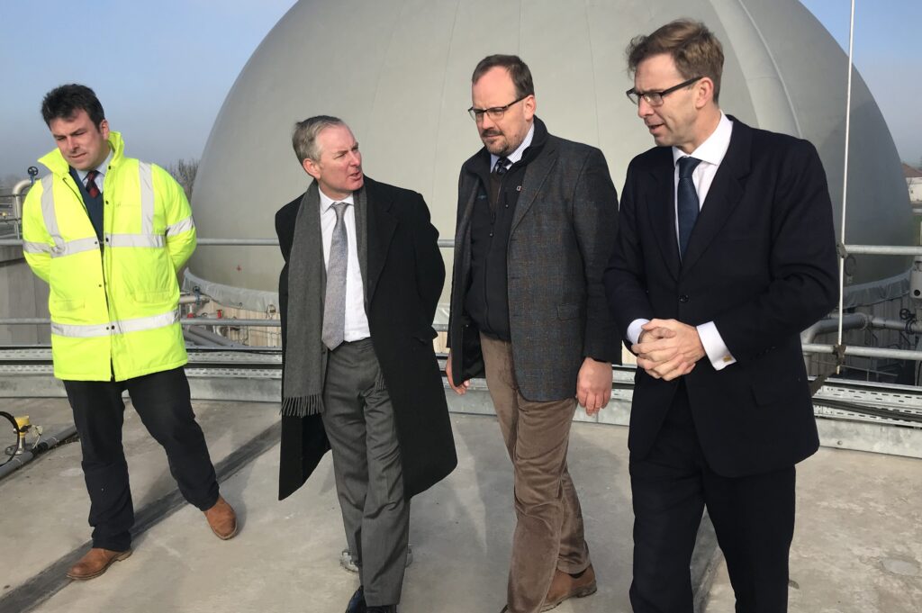 The Minister's visit included a tour. This image shows him on the tour with representatives of Future Biogas and Downing.